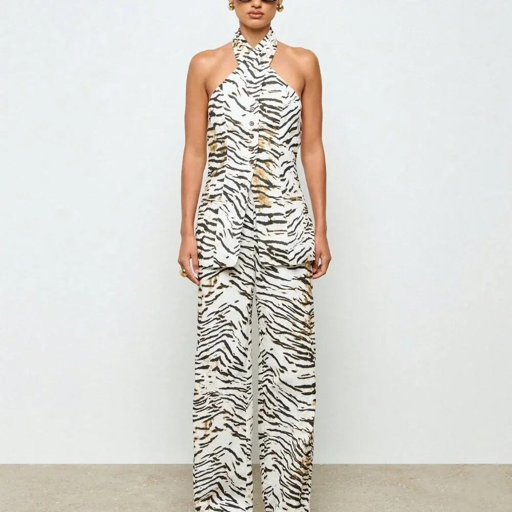 Multicolor Casual Women's Cross Over Neck Zebra Print Waistcoat Vest Top - Picture 3 of 6